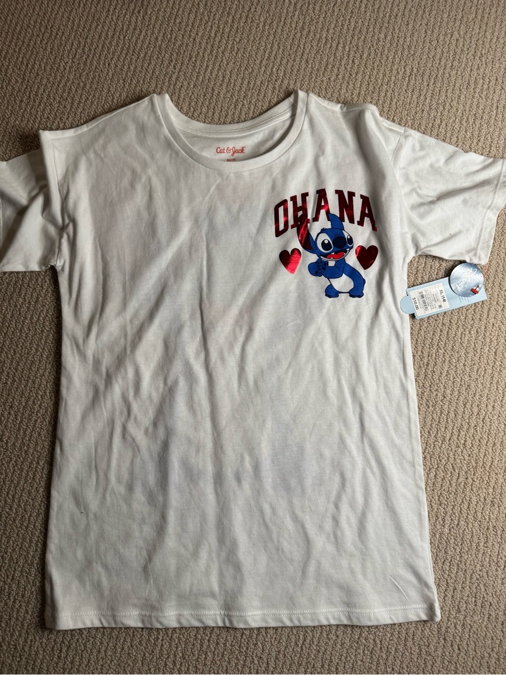 Cat & Jack Kids' Ohana Stitch Graphic Tee - White-14/16